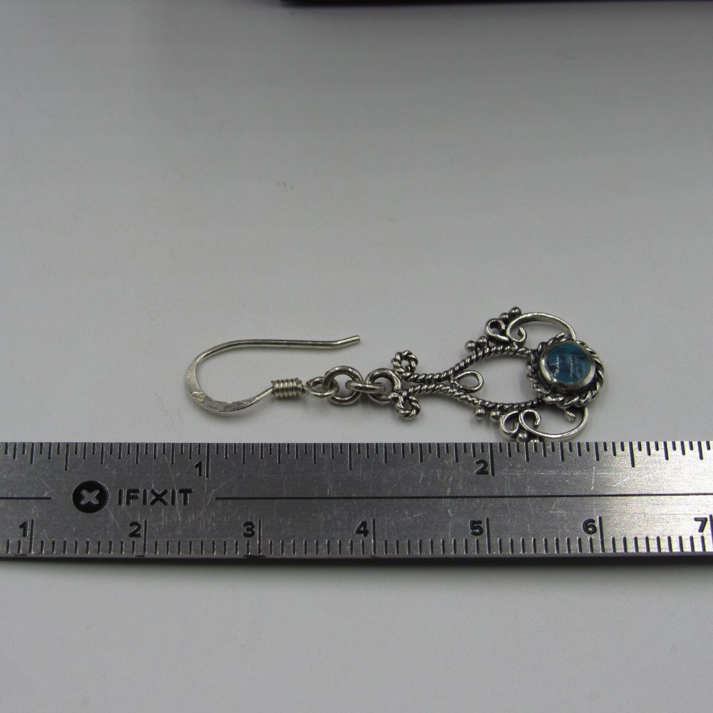 Sterling Silver Ornate Faux Stone Dangle Earrings - Picture 3 of 4